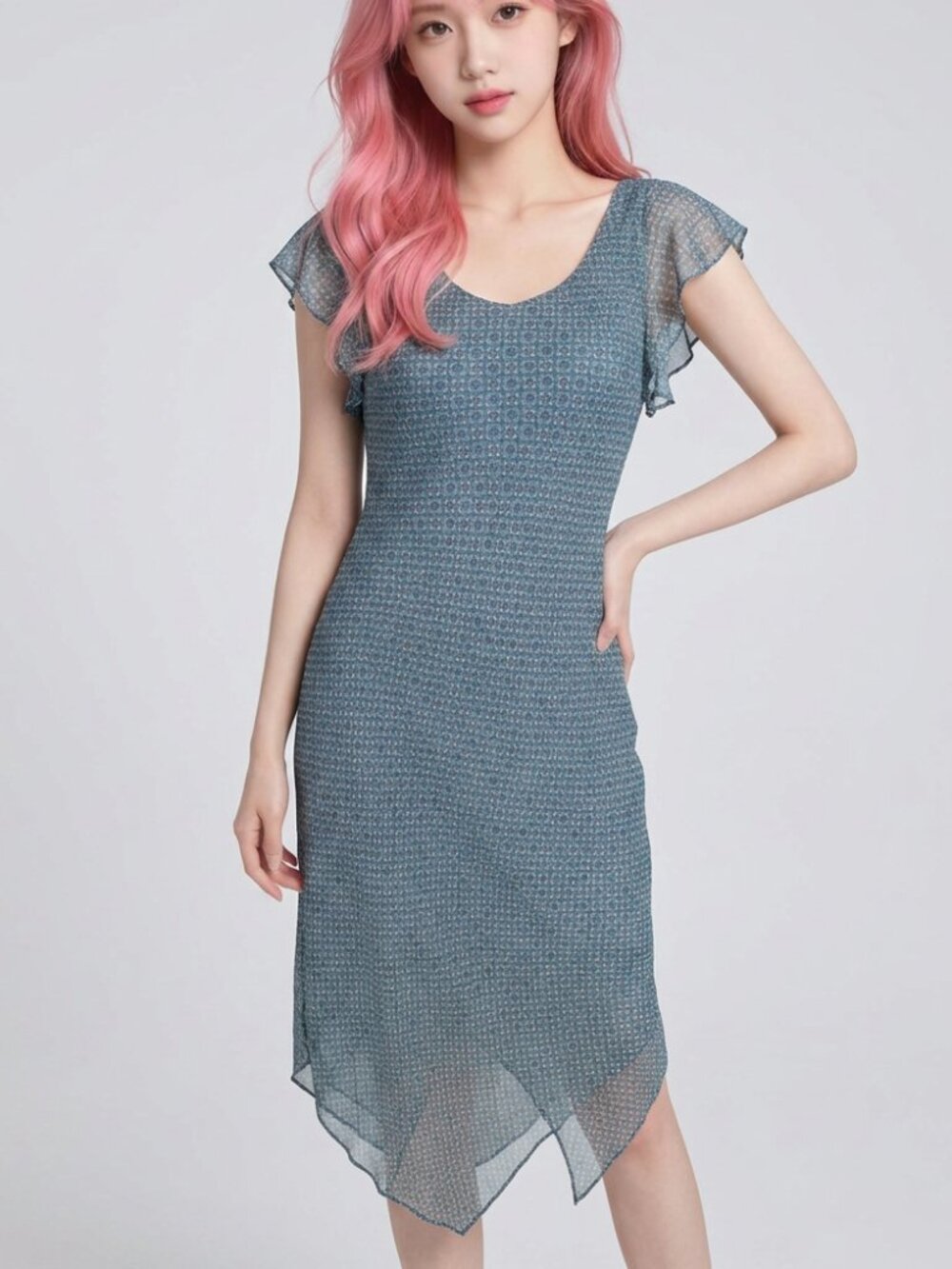 Vintage Y2K Lapis silk chiffon asymmetric flutter dress fairy whimsigoth NWT